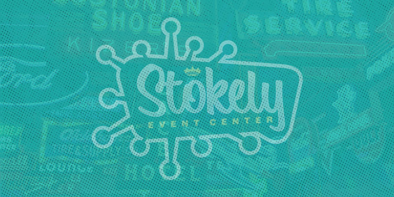 Stokely Event Center Sign on Blue Overlay